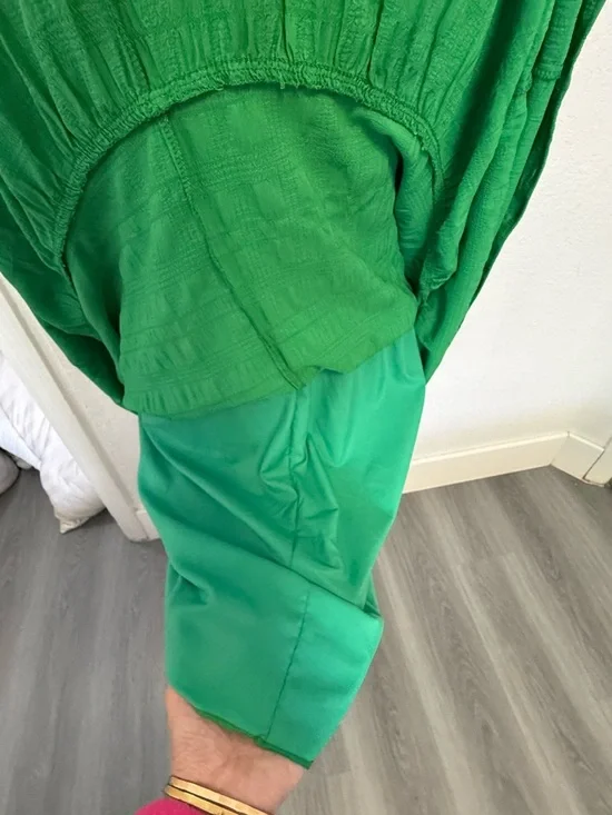 Boho Green Smocked Maxi Dress - Puff Sleeve Tiered Long Dress - Size S - Picture 13 of 15